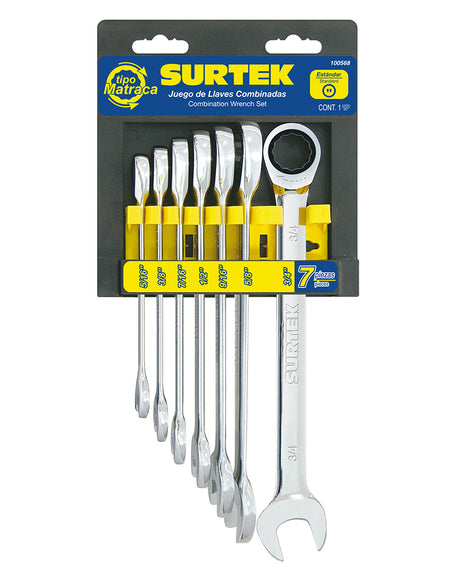 Surtek Juego de 7 llaves combinadas matraca en pulgadas