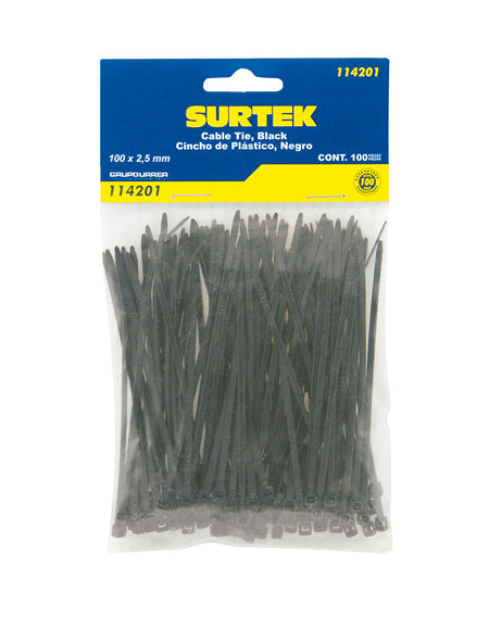 Cincho plástico 100 x 2.5mm100 piezas negro Surtek