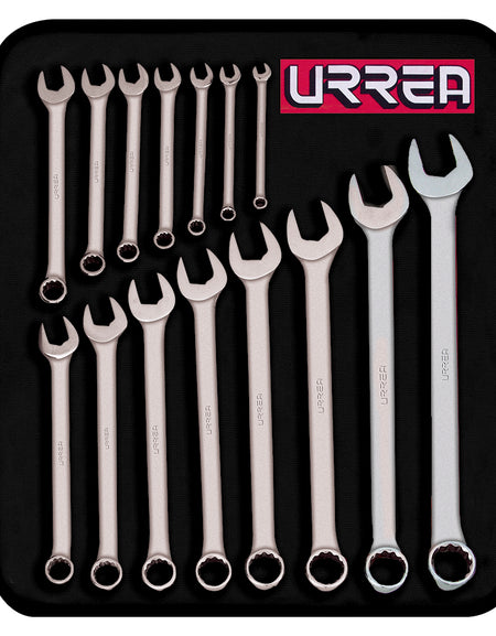 Juego 15 llaves combinadas satinadas 12 puntas pulg Urrea