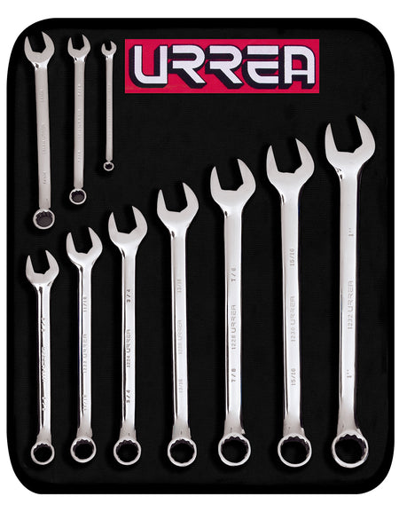 Jgo 10 llaves combinadas pulido espejo 12 puntas pulg Urrea