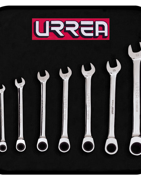 Juego de 7 llaves combinadas de matraca métricas Urrea