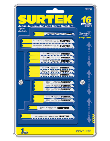 Juego de 16 seguetas para sierra caladora Surtek