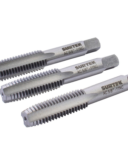 Juego 3 machuelos acero de alta velocidad 5/8"-11NC Surtek