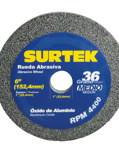 Rueda abrasiva de óxido de aluminio 6 x 1" grano 36 Surtek