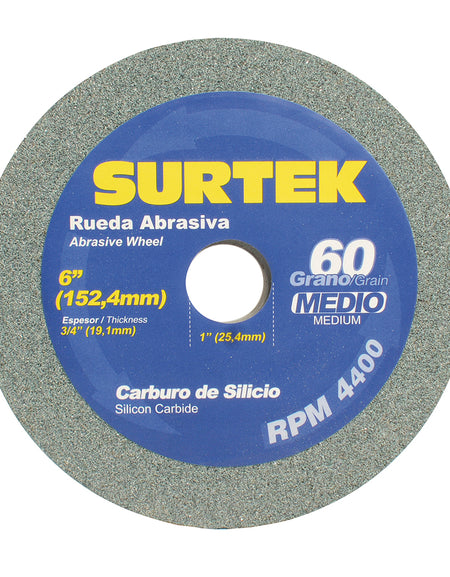 Rueda abrasiva carburo de silicio 6 x 3/4" grano 60 Surtek