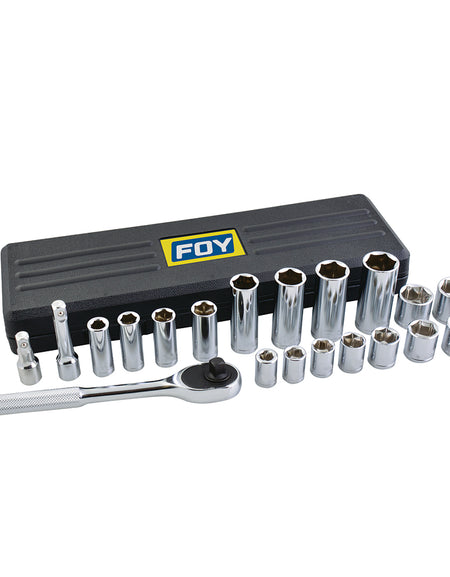 Juego de 21 dados y accesorios métricos 3/8" Foy