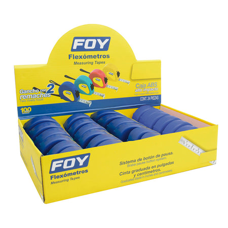 Display de 12 flexómetros 5mx3/4"azules en display Foy