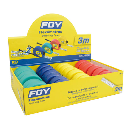 Display de flexómetros 3mx1/2" varios colores en display Foy