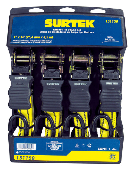 Juego de 4 sujetadores y tensores tipo matraca 4.5m Surtek