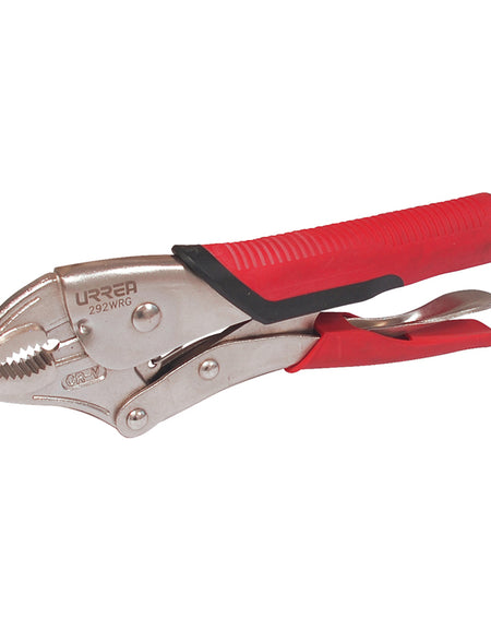 Pinza de presión quijada curva mango bimaterial 10" Urrea