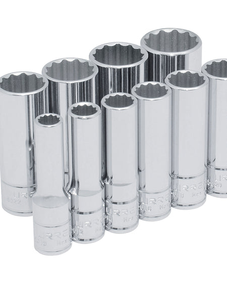 Juego de 10 dados largos en pulgadas 3/8" en riel Urrea