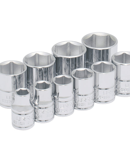 Juego de 10 dados en pulgadas 3/8" 6 puntas en riel Urrea