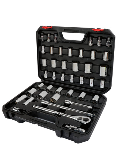 Jgo dados y accesorios 1/2" 42 pzas estuche plástico Urrea.