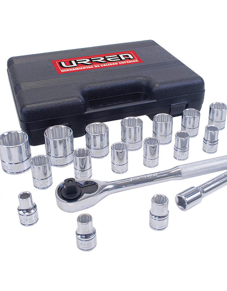 Juego de 20 dados y accesorios en pulgadas 1/2" Urrea