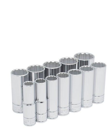 Juego de 12 dados largos en pulgadas 1/2" en riel Urrea