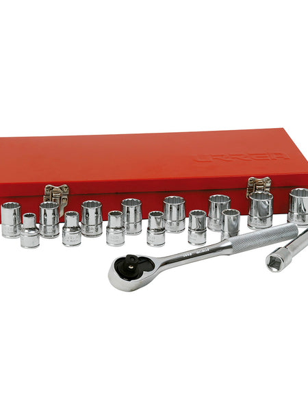 Juego de 17 dados y accesorios métricos 1/2" Urrea