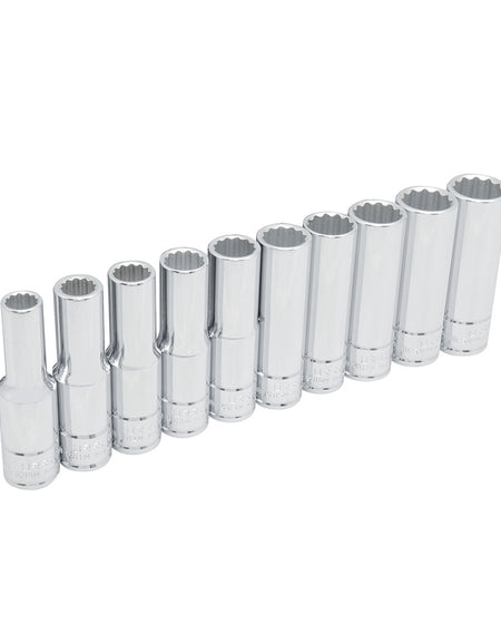 Juego de 10 dados largos metricos boca 1/2" 12 puntas Urrea