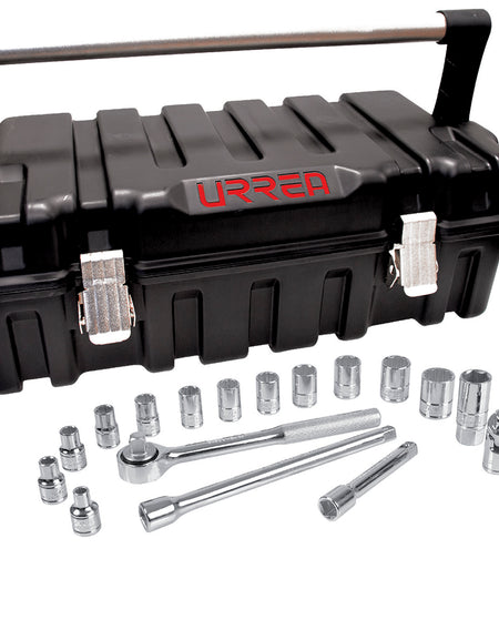 Juego de 18 dados y accesorios métricos 1/2" Urrea