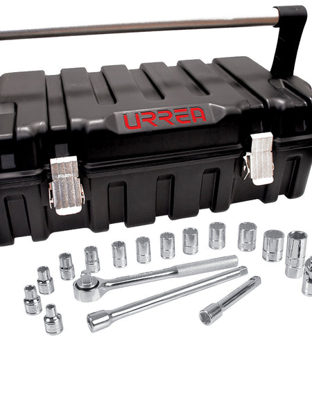 Juego de 18 dados y accesorios en pulgadas 1/2" Urrea