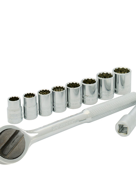 Surtek Juego de 10 dados y accesorios métricos 3/8" en rack