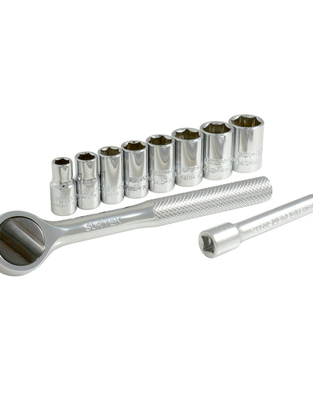 Surtek Juego de 10 dados y accesorios métricos 1/4"