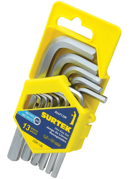 Juego de 13 llaves hexagonales "L" métricas en rack Surtek