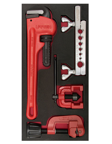 Juego llave stillson, cortatubos y avellanador 3 pzs Urrea