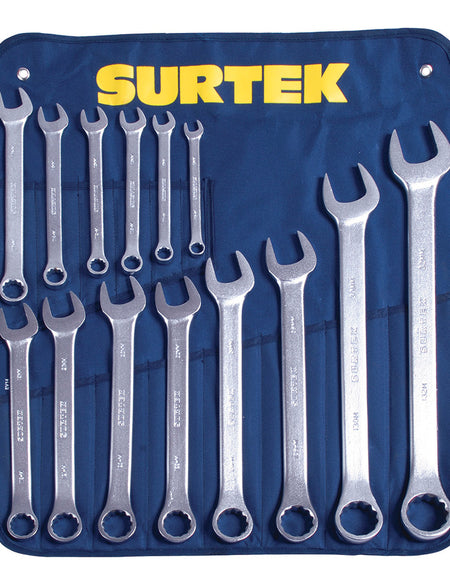 Surtek Juego 14 llaves combinadas satin. 12 puntas métricas