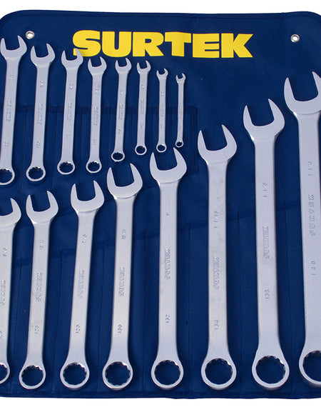 Surtek Juego 16 llaves comb satinadas 12 puntas en pulgadas