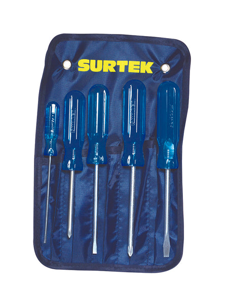 Juego de 5 destornilladores azules combinado Surtek