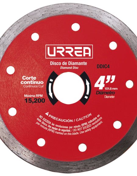 Disco de diamante uso industrial corte continuo 4" Urrea