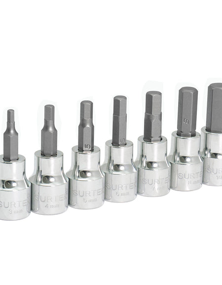 Surtek Juego de 7 dados punta hexagonal métricos 1/4"