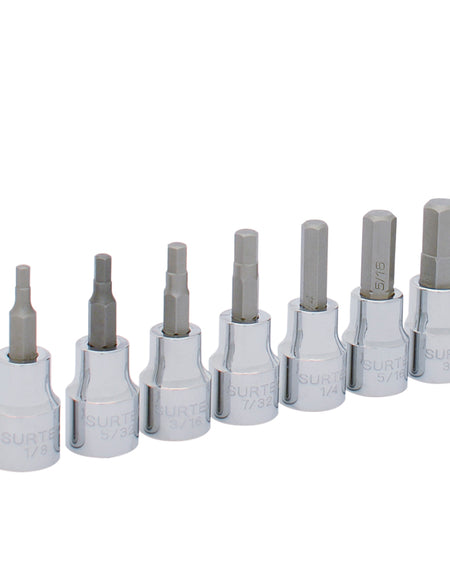 Surtek Juego de 7 dados punta hexagonal en pulgadas 1/4"