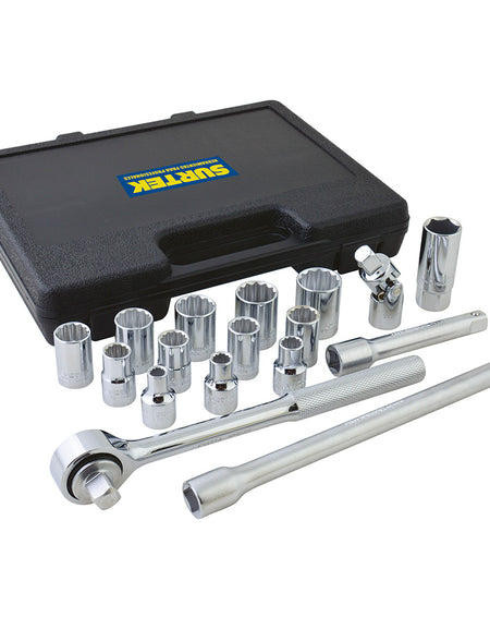 Surtek Juego de 17 dados y accesorios en pulgadas 1/2"