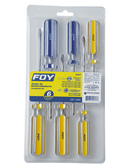Juego de 6 destornilladores mango PVC combinado Foy