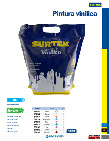 Surtek Pintura vinílica en bolsa , 3.7 Litros , Ostión