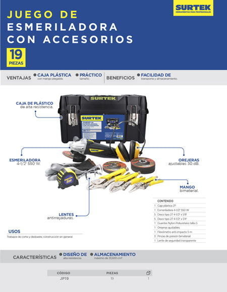 Juego De Mini Esmeriladora con Accesorios 19pz Surtek