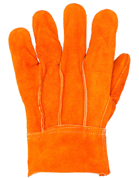 Surtek Guante de carnaza corto para soldadura, herrería y manejo de materiales con puño de seguridad de expulsión rápida, unitalla, con refuerzo en palma, resistente a la abrasión y temperaturas moderadas.