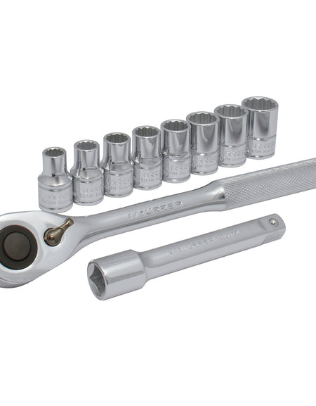 Juego de 10 dados y accesorios métricos 1/2" Urrea