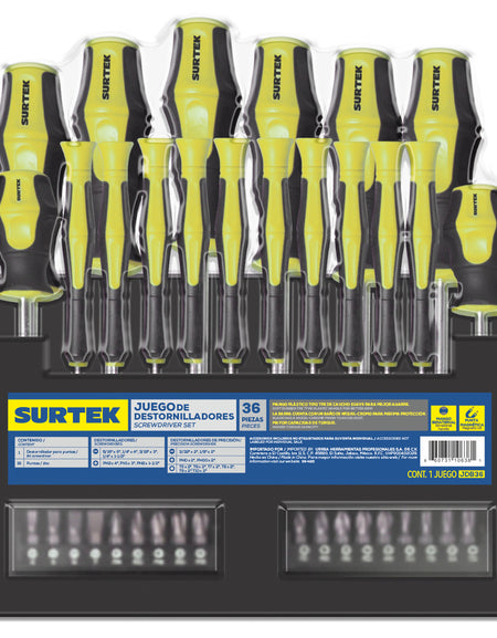 Juego de 36 destornilladores bimaterial con Rack plástico Surtek
