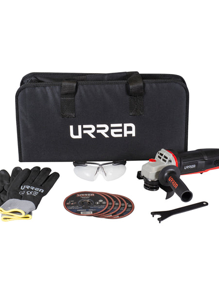 Esmeriladora ang 4-1/2" 850W - 1pz. Guante nailon-poliu G - 1pz. Lentes seg Sport transp - 1pz. Disco t/1 inox 4-1/2x3/64"gral - 5pz. Estuche Multiusos URR G - 1pz.