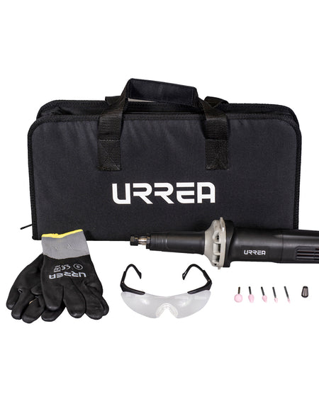 Rectificador recto 1/4" 400W - 1pz. Jgo 5 puntas montadas tipo B - 1pz. Lentes seg Sport transp - 1pz. Guante nailon-poliu G - 1pz. Estuche Multiusos URR G - 1pz.