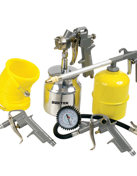 Juego de accesorios para pintar con 1 pistola para pintar de baja presión, 1 pistola de aire, 1 inflador con manómetro, 1 pistola de limpieza, 1 manguera tipo resorte Surtek
