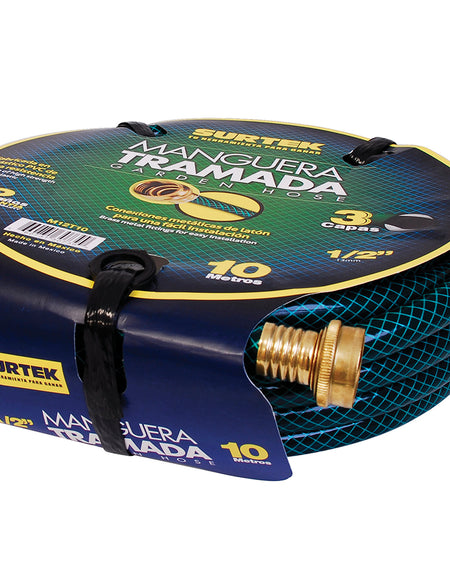 Manguera tramada verde 1/2" con conector metálico 10m Surtek