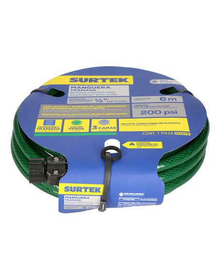 Manguera tramada verde 1/2", 6 metros Surtek