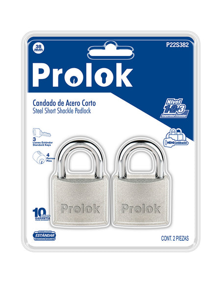 Jgo 2 candado acero cort 38mm Prolok