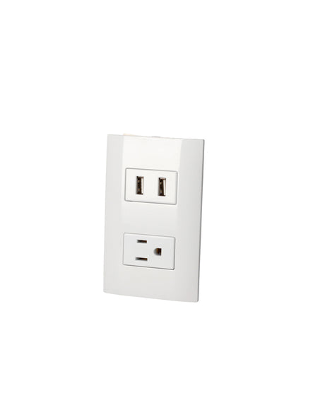 Placa con 1 contacto aterrizado y 1 contacto USB con doble puerto blanca Surtek