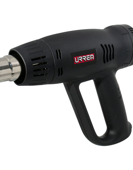 Pistola de calor de 127 V, frecuencia 60 Hz, con potencia de 1800 W, alcanza una temperatura de 600 °C y una mínima de 60 °C, tiene un flujo de aire de 300-500 L/min. Urrea