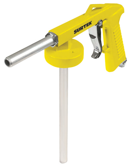 Pistola de aire para recubrimientos con presión de trabajo de 90 psi. Diseño especial para manejar un amplio rango de viscosidad. Cuerpo de aluminio, entrada de aire de 1/4" NPT Surtek