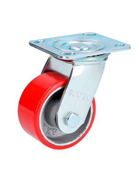 Rodaja de hierro con poliuretano giratoria de 4" Surtek